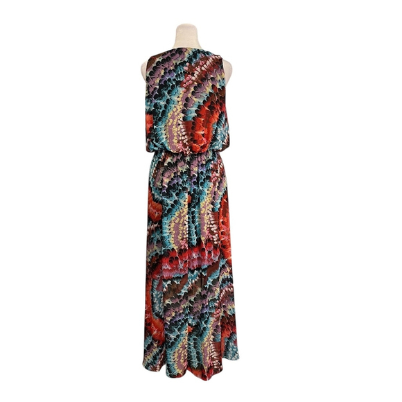 Joseph Ribkoff Vneck Feather Print Faux Wrap Chiffon Dress Size 10 - Picture 5 of 7